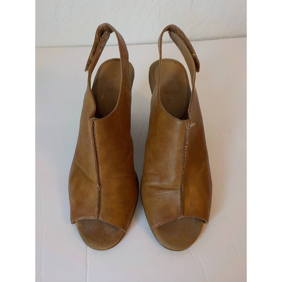 Aerosoles Heelrest Up Close Wedge Pumps Women 10M Open Toe Brown Faux Leather - Picture 8 of 12